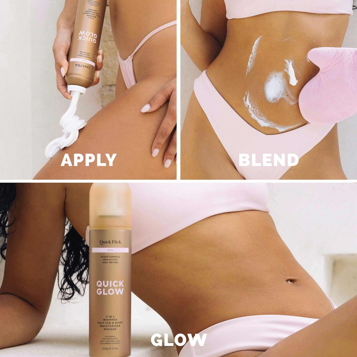 Quick Flick Quick Glow Dark Whipped Tan Body Moisturiser Mousse - Image 5