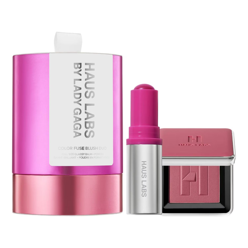 HAUS LABS Color Fuse Innovation Glassy Balm + Powder Blush Duo